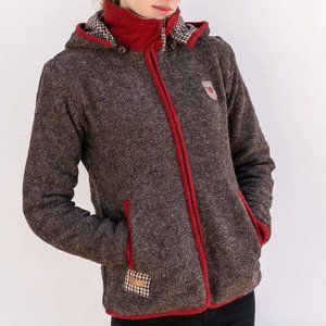 Alpalaya Wool Knit Hooded Zip Jacket Cotton Lined Nepal Pockets